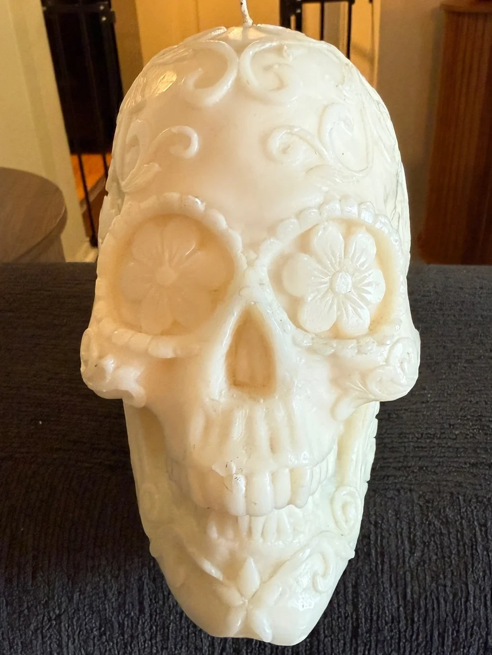 Pottery Barn White Floral Sugar Skull Candle